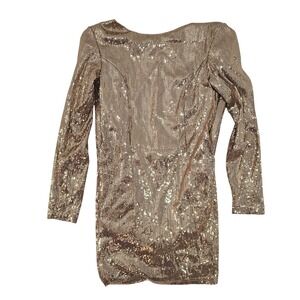 MUXXN Gold Sequin Long Sleeve Mini Dress XS Bodycon Party Cocktail Night Out